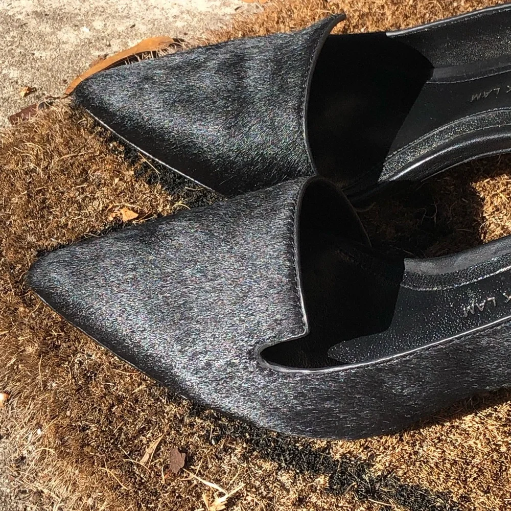 10 Crosby Dereck Lam Black Real Fur High Heels. d’Orsay Pumps, Size 7 1/2 NWOT - Picture 2 of 16